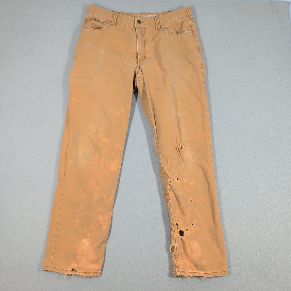Carhartt Work Pant Mens 34x32 Brown Rugged Flex Relaxed Fit Canvas Distressed